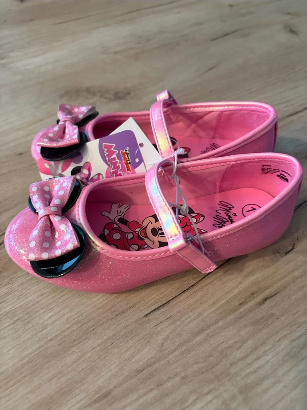 DISNEY JUNIOR MINNIE MOUSE GLITTER BOW MARY JANE FLATS GIRLS SIZE 11